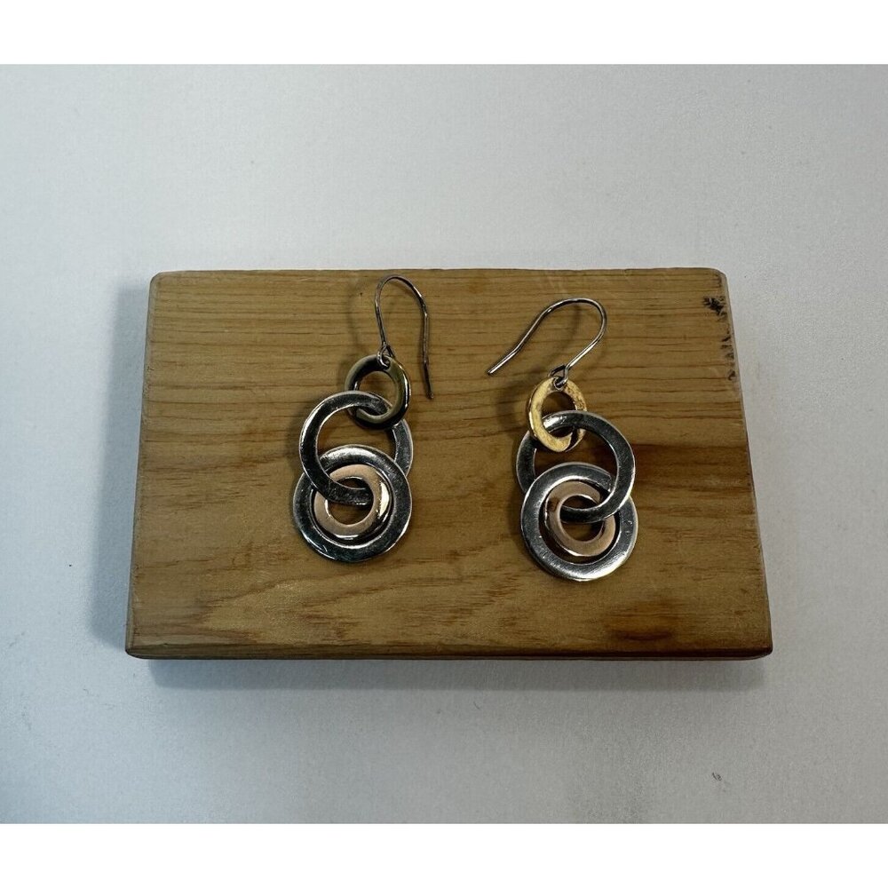 Vintage Womens 925 Sterling Silver Dangle Drop Earrings 3 Tone Made in Canada